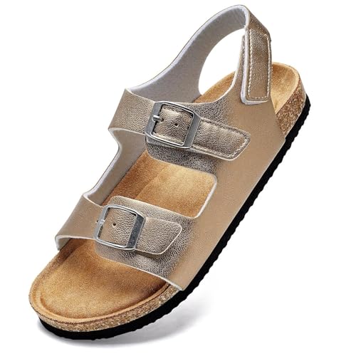 Image of Torotto Toddler Kids Sandals Boys Girls Cork Footbed Sandals with Adjustable Buckle Casual Slides Open Toes Flat