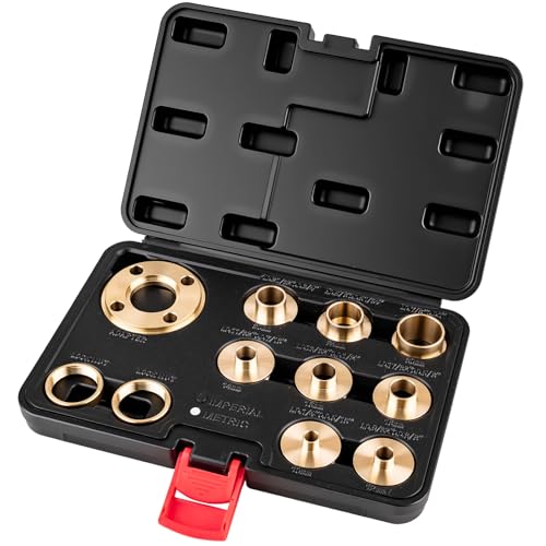 11Pcs Brass Router Bushing Guide Set Router Template Guide with Lock Nut Adapter Compatible with Porter Cable Style Router Sub-Bases for Dovetailing Cut Out Work & Woodworking Router Accessories