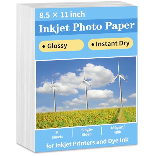 Reastar Glossy Photo Paper 8.5 × 11, 36 Sheets Inkjet Photo Printer Paper