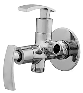 DRIZZLE Brass Soft 2 In 1 Two Way Angle Valve Stop Cock/Angle Tap/Quarter Turn Tap (Silver, Chrome Finish)