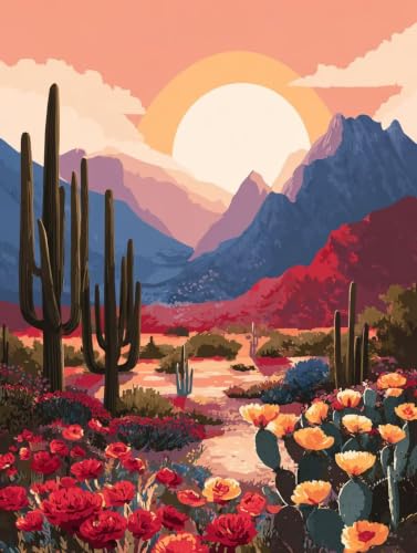 Manualidades adultos de pintura por numeros, lienzo para pintar puesta de sol planta 90x120
