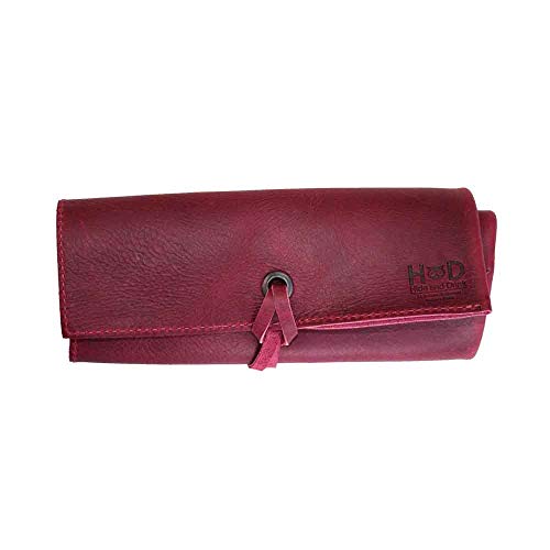 Image of Hide & Drink, Leather Watch Roll Organizer Handmade from Full Grain Leather, Holds Up to 4 Watches, Easy Carry On Watchlover Storage (Sangria)