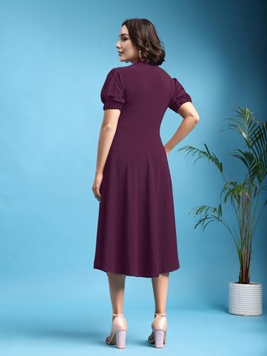 Image of PURVAJA Women's Fit & Flare Knee Length Short Sleeve Turtle Neck Solid Dress