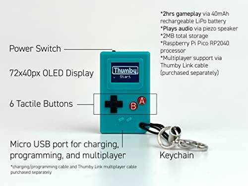 Image of | Thumby Programmable Game Console Keychain - Retro Gaming Fun Mini-Console, STEM Learning, USB Rechargeable, 5 Preloaded Games (Teal)