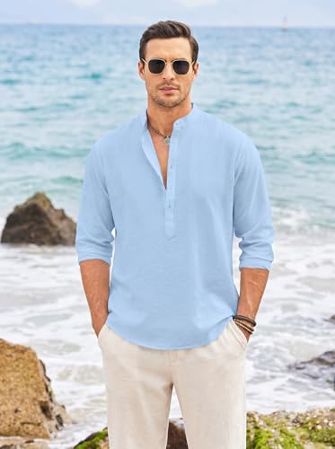 Image of ROYALSCOUT Men's Short Kurta | Solid Mandarin Collar Full Sleeve Pullover Style Kurta | Regular Fit Casual Ethnic Wear for Men