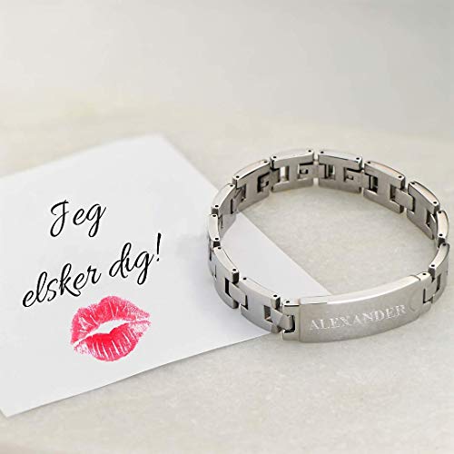 Myka - Personalized Signature Id Men Bracelet - Stainless Steel - Men's Bracelet With Inscription - Custom Engraved Jewelry For Father, Men, Him, Boyfriend - Dainty Gift For Father’s Day, Xmas, Birthday, Christmas, Summer, Love Day, Valentine’s Day (Stainless Steel) #TOP3