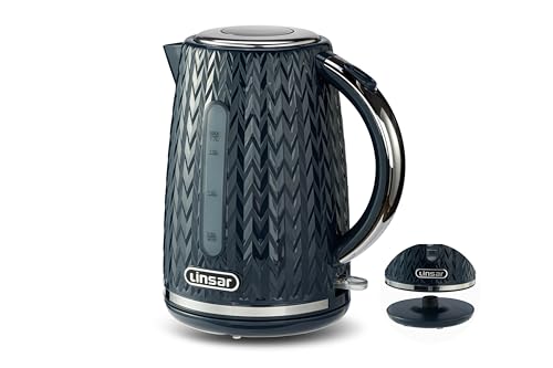Linsar - Electric Kettle - Curved Texture - 1,7 L - Kettle with High Gloss, Chrome Accents, Limescale Filter, Automatic switch-off, On/Off switch illuminated - 3000 Watts (Blue)