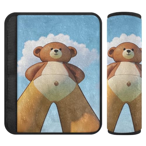 EtherSpher Cartoon Cute Brown Teddy Bear Belt Strap Cover, Stop seat Belt Cutting into Neck, seat Belt Cover for car for Auto Bag Truck funda para cinturón de carro 2 Pack
