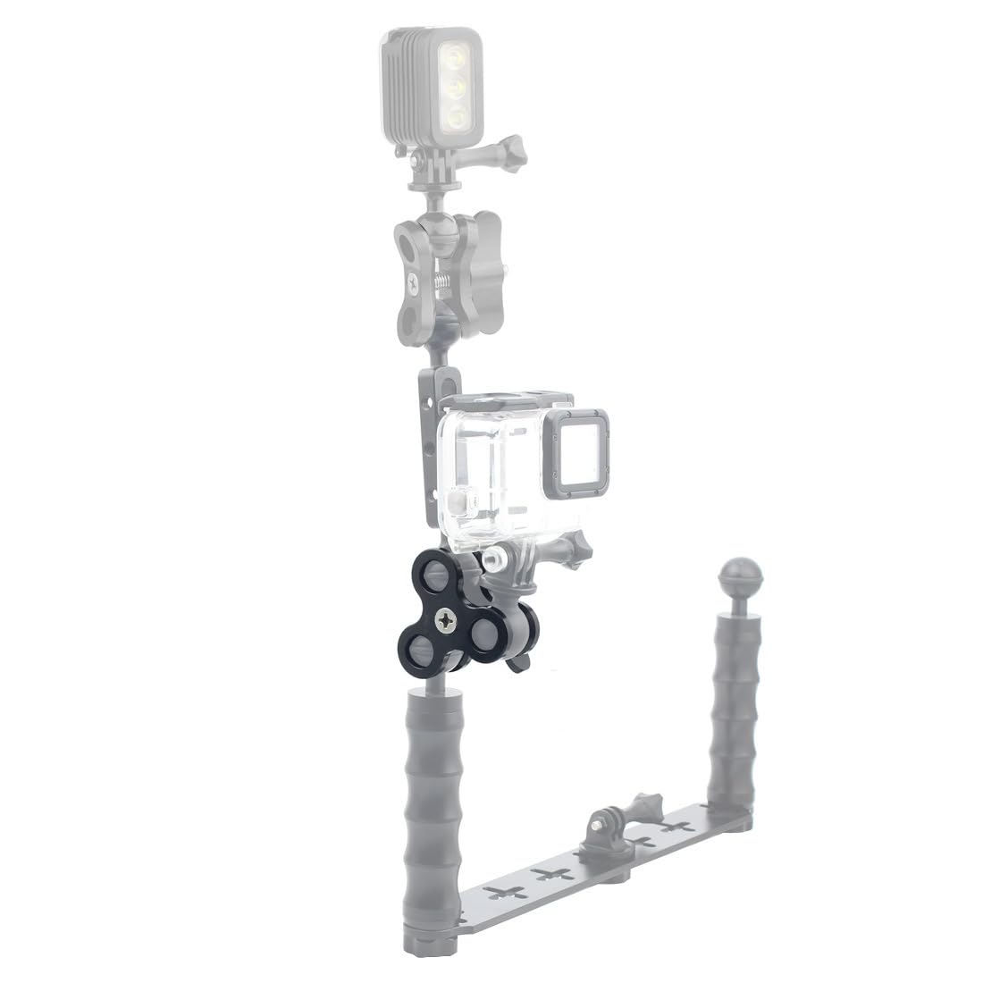 2 abrazaderas de bola subacuáticas de 1 pulgada para brazo de cámara de buceo, compatible con cámara de acción GoPro y brazos de linterna (CLAMP-3)