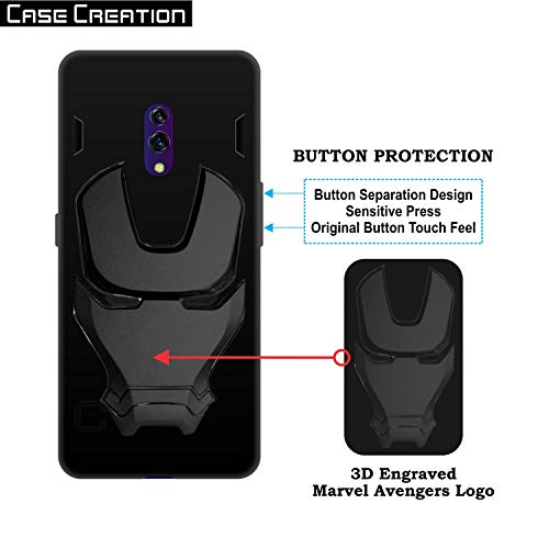 Image of COVERLY Official 3D Touch Feel Trending Avengers Logo Mask Soft Rugged Grip Silicone Iron Man Super Power Cartoon Movie Engraved Silicone Matte Back Cover for Oppo K3 -HD Black Avenger