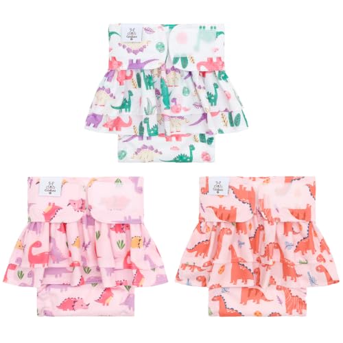 Image of CuteBone Female Dog Diapers with Skirts 3 Pack Reusable Puppy Dresses Pants for Heat Cycle Period QBD33S