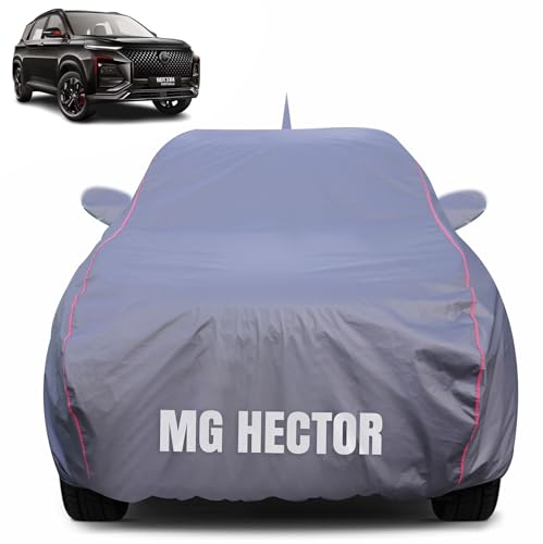 Image of 100% Waterproof Car Body Cover for Mg Hector (2019-2025) with Mirror Pocket (Heat & UV Resistant, Triple Stitched, Soft Lining, Bottom Elastic & Piping) Grey