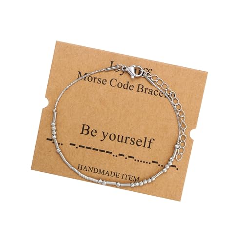 Image of JoycuFF Inspirational Morse Code Bracelets for Women Silver Beads Jewelry Encouragement Mantra Gifts for Her