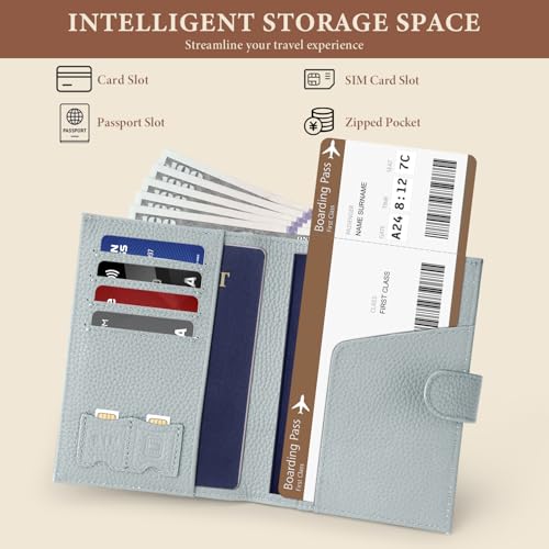 Genuine Leather Passport Holder with AirTag