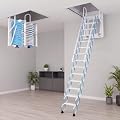14 Step Attic Ladder, Pull Down Attic Stairs with Handrails, Retractable Folding Loft Ladder, Heavy Duty Attic Access Stairs for Garage Ceiling (Blue)