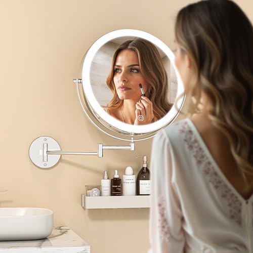 Espejo de maquillaje de pared con luz 10" redondo miniatura 5