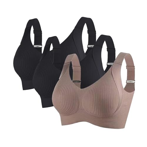 3 Piezas Sujetador Deportivo Mujer Alto Impacto Talla Grande Sujetador Sin Aros Push Up Bandolera Ajustable con Relleno Suaves Cómodo Sostenes de Mujer Sin Costuras Transpirable Sports Bra
