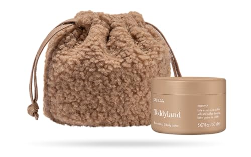 Pupa Burro Corpo al Latte e Chicchi di Caffè Linea Teddyland, Idea Regalo - Kit Crema di Burro per il Corpo Profumata Perfetta Idratazione + Beauty Tessuto Teddy (Latte e Chicchi di Caffè, 150ml)