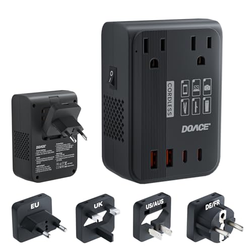 DOACE 220V to 110V Converter 350W Voltage Converter US to Europe for Hair Straightener/Curling Iron Converter for European Travel with 4-Port USB Charging and UK/AU/US/EU Worldwide Plug Adapter