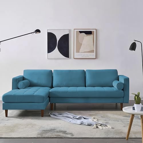 Image of Lezra LHS 4 Seater L Shape Sofa Set for Living Room (Turquise Fabric) Premium Fabric Sofa