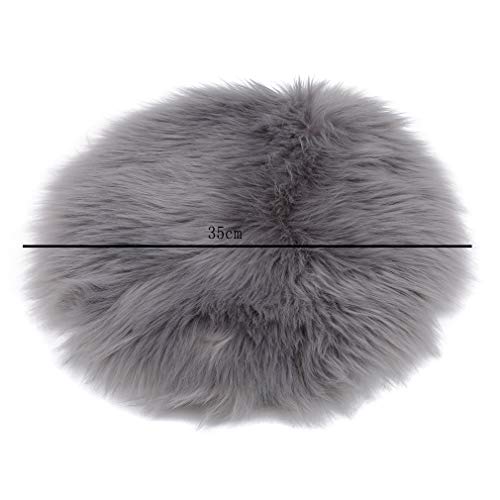 Pinhan Cojín Redondo de Felpa para Taburete de Pelo Artificial, Antideslizante, para decoración de Invierno, Silla de Cocina, Felpa, Gris 30 cm, 30 cm