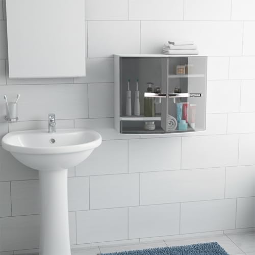 Image of Nayasa Plastic Bathroom Storage Cabinet | Multipurpose Wall Mount Organizer Cabinet with Storage Compartments | Durable Utility Cabinet for Bathroom, Kitchen, Home & Office Storage | Black