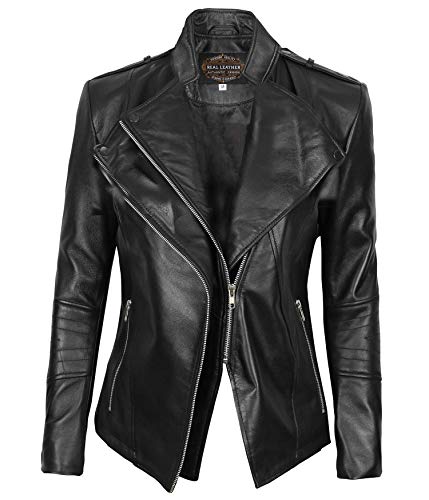 Fjackets black leather jacket women - Real Lambskin | [1300411] Monica Black, XS