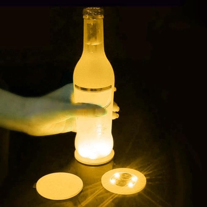 LED Coaster, Ilumina Las montañas costeras, Luces de Botella led, Glorificador de Botella, Discos de montaña Pegatina led iluminan Coaster10 Pack (Amarillo)
