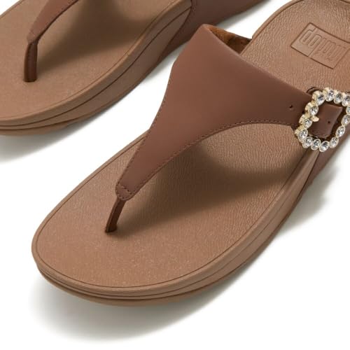 Image of FitFlop Womens LULU Crystal Buckle Toe-Post Sandals with Microwobbleboard Technology, Microfiber Toe Post, Slip Resistant Rubber Outsole, Cushioned Arch Support for All Day Comfort