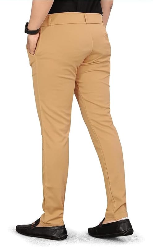 Image of VIJETA Garments for Men Lycra Blend Formal Trousers ? Smart Fit Office Wear Pants with Elastic Waistband & Zip Fly