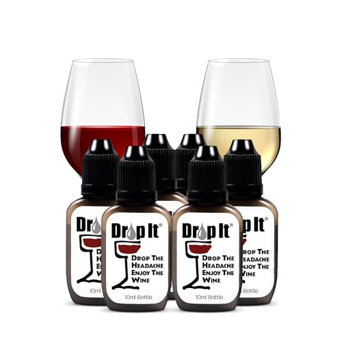 Drop It Wine Drops, Original - 10 mL, 6 Pack - Naturally Reduces Sulfites & Tannins in Red, White & Sparkling Wines - Portable, Easy to Use - Treats Up to 55 Glasses/9 Bottles of Wine Each - USA Made