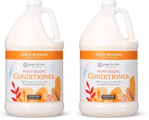Ginger Lily Farms Botanicals Moisturizing Conditioner for All Hair Types, Coco Mango, 100% Vegan &amp; Cruelty-Free, Coconut Mango Scent, 1 Gallon Refill (Pack of 2)