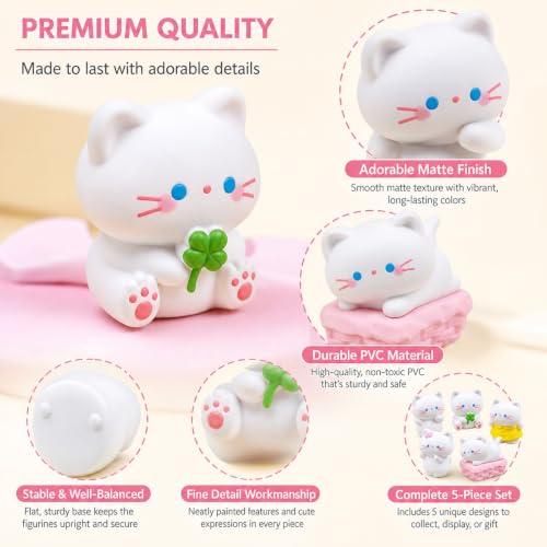 Image of White Cat Decor 5Pcs Miniature Toys Figurines