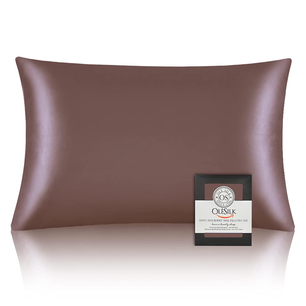 OLESILKOLESILK 100% Silk Pillowcase for Hair and Skin, Both Sides 16 Momme Real Natural Mulberry Silk, with Hidden Zipper and Gift Box, 1pc, Coffee, 50x75cmOEKO-TEX STANDARD 100