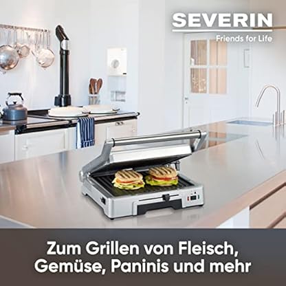 SEVERIN Kontaktgrill für Sandwiches, Steak und als Panini Grill, antihaftbeschichteter Sandwich Maker für fettfreies Grillen, 1.800 W, Edelstahl gebürstet-silber, KG 2392 – Bild 4