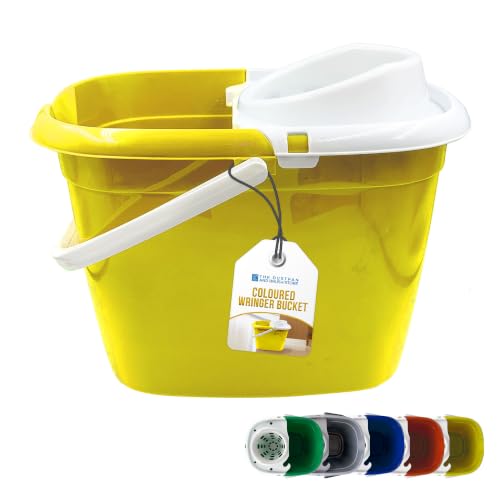 Image of Colour Coded Mop Buckets − 12L Mop Bucket with Wringer and Easy Carry Handle for Domestic and Commercial Cleaning (Yellow)