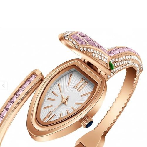 Image of Women's Gold Bracelet Watch | Snake Coil Cuff Style | Crystal Studded Oval Dial | Elegant Jewellery Watch for Women & Girls | Party, Wedding & Festive