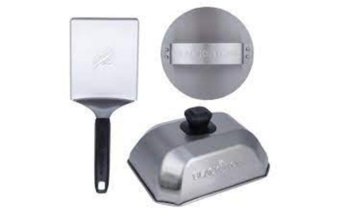 Blackstone 5462 Hamburger-Set (3-teilig), schwarz | Metall Flipper Spatel Pfannenwender Basting Cover Hamburger Press Patty Edelstahl Grillzubehör zum Grillen