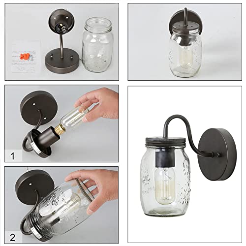 Lnc Wall Sconce Mason Jar Lights Farmhouse And Rustic With Oil Rubbed Bronze For Hallway Bathroom, (7.1”L×4.7”W×8.7”H), A02979 #TOP6