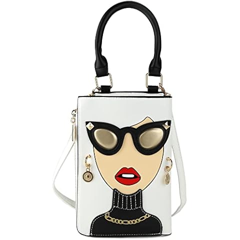 QiMing Personalized 3D Glasses Lips Shoulder Purses,PU Clutch Top Handle Satchel handbag CrossBody Bag for Women(White) Cover