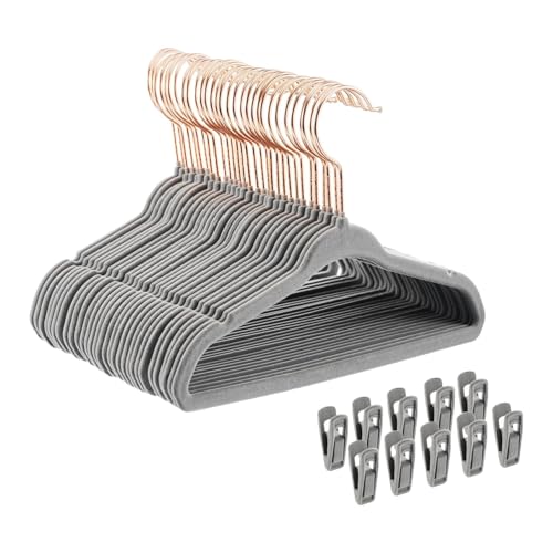 Image of Tonswachic Velvet Baby Hangers 30 Pack - 11 Inch Non-Slip Kids Hanger for Newborn Clothes - Small Toddler Child Hangers Durable for Every Use - 10 Hanger Clips Included, Gray