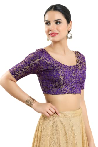 Image of Vamas Women's Brocade & Georgette Padded Self Design Half Sleeve Readymade Saree Blouse (X-1126.ELB)