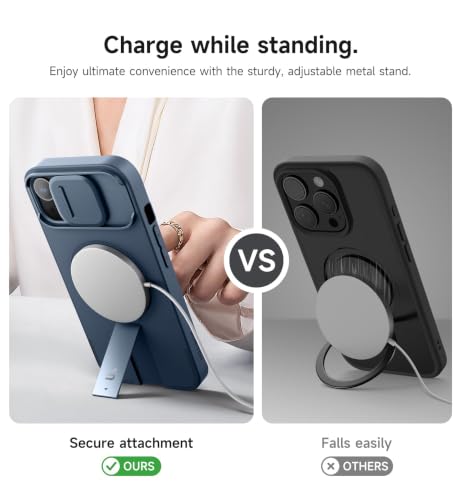 Image of SURITCH for iPhone 13 /14 Case with Magnetic Camera Slide Cover and Adjustable Kickstand, Compatible with MagSafe, Shockproof Bumper Case Slim Protective Cover for iPhone 13 /14 6.1 Inch, Blue