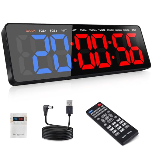 AnExer Temporizador de Gimnasio,Temporizador de Intervalo Fitnes LED, 13'' Grande Reloj de Pared Digital con Countdown/UP Cronómetro, Intervalos Timer con Control Remoto para Casa Garaje