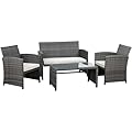 Shintenchi 4-Piece Patio Furniture Set, Outdoor Wicker Patio Conversation Furniture Set with Cushions and Tempered Glass Tabletop for Lawn Backyard Pool Garden,Beige