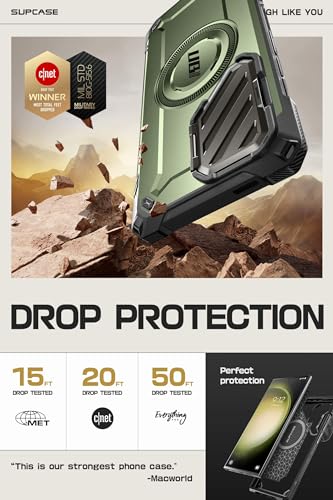 SUPCASE UBMag XT for Samsung Galaxy S24 Ultra Case with Camera Cover, [Compatible with Wireless Charge] Heavy Duty Rugged Case with Built-in Kickstand (Guldan)