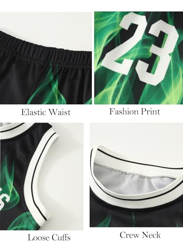 Image of 2 or 6 Piece Kids Boys Basketball Jersey Set Youth Letters Printed Lightweight Basketball Tank Top and Track Shorts