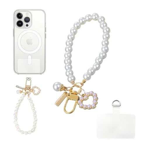 [wowjimi] パールチェーン 携帯ストラップ PVC携帯ガスケット スマホストラップ 紛失・忘れ物防止 全機種対応 可愛い スマホキーホルダー 携帯アクセサリー (ハート型) - wowjimi - 商品画像