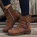 Brown Fashion Women Mid Tube Versatile Side Zipper Round Head Lazy Style Thick Sole Thick Heel Lace Up Short Tube Work Boots