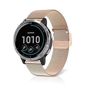 Rosok 22MM Ersatz Armband Kompatibel mit Garmin vivoactive 4/Garmin Venu 2, Mesh Gewebte Edelstahl Metall Uhrenarmband Ersatzband für Garmin vivoactive 4/Garmin Venu 2 – Roségold